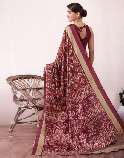 Brown Silk Printed  Saree