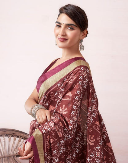 Brown Silk Printed  Saree