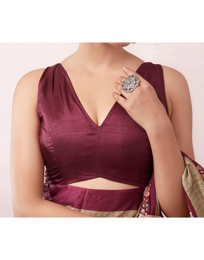 Brown Silk Printed  Saree