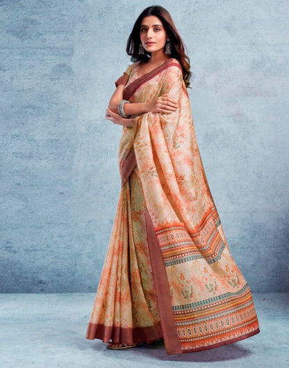 Beige & Multicoloured Silk Printed  Saree