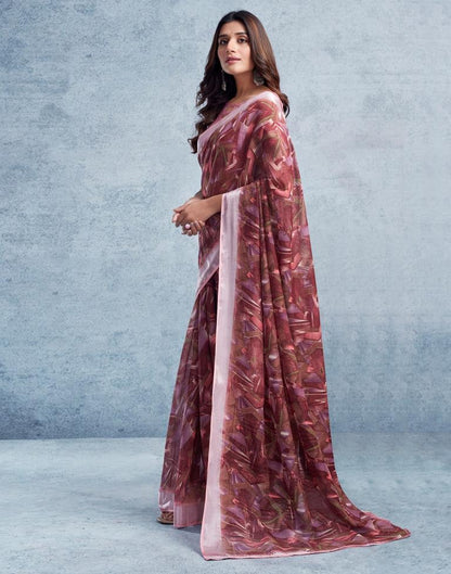 Wine Linen Printed  Saree