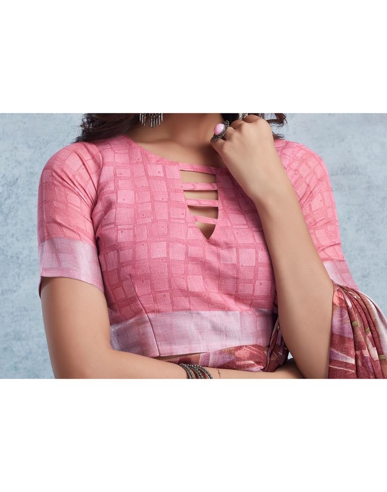 Wine Linen Printed  Saree