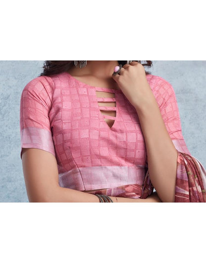 Wine Linen Printed  Saree