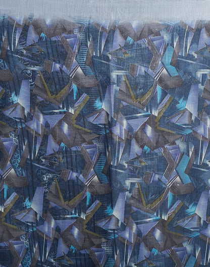 Dull Dark Blue Linen Printed  Saree