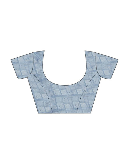 Dull Dark Blue Linen Printed  Saree