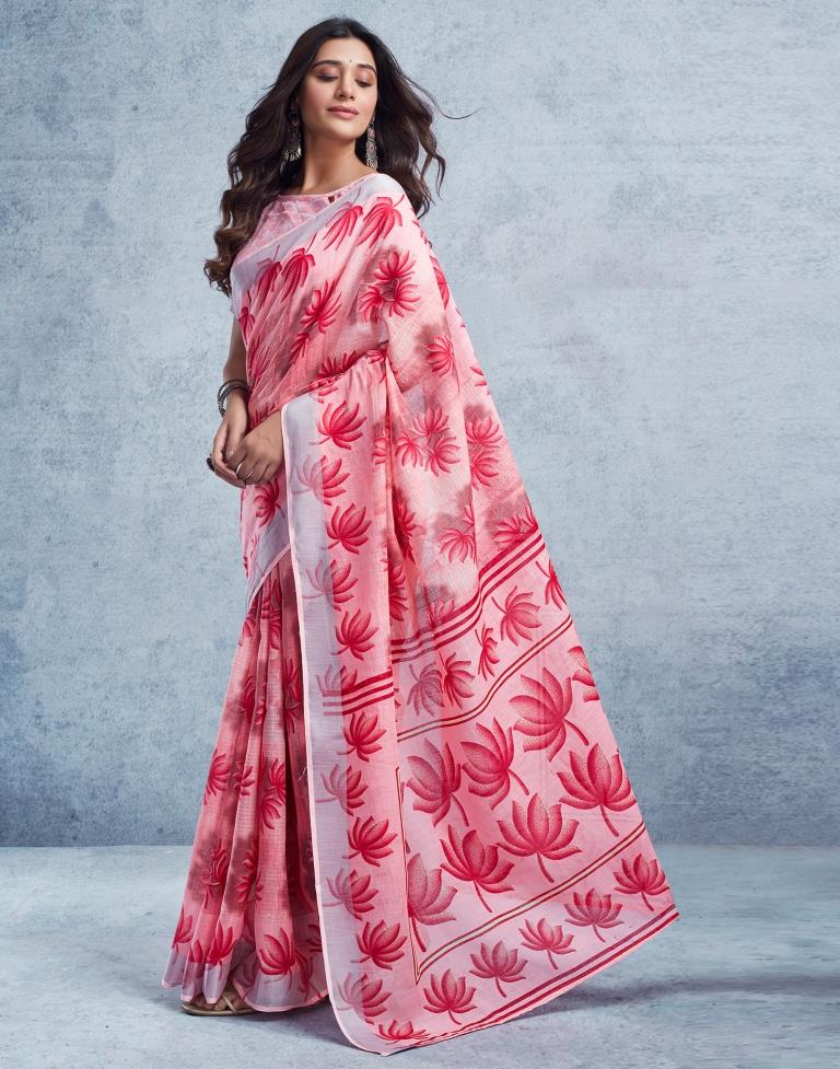 Light Pink Linen Printed  Saree