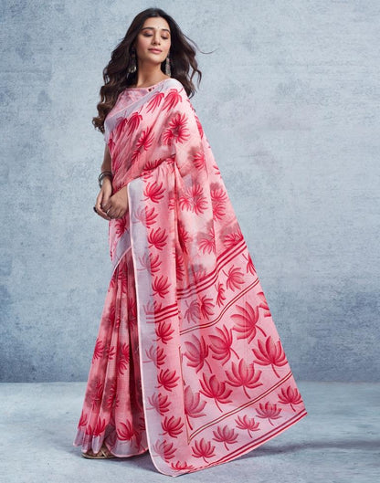 Light Pink Linen Printed  Saree