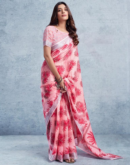 Light Pink Linen Printed  Saree