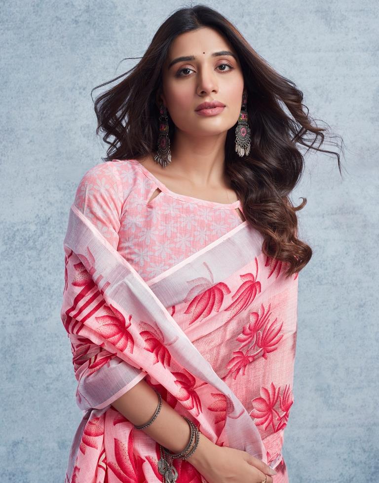 Light Pink Linen Printed  Saree