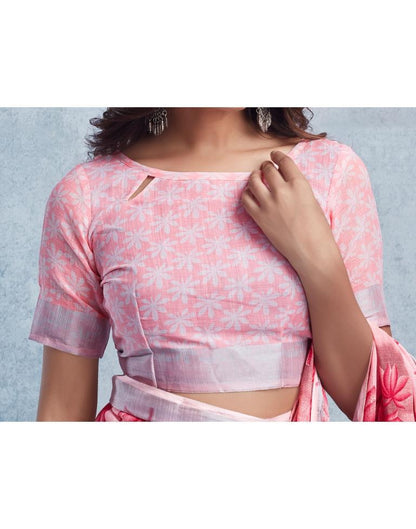 Light Pink Linen Printed  Saree