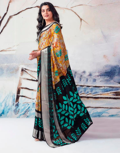 Yellow & Multicolour Chiffon Printed  Saree