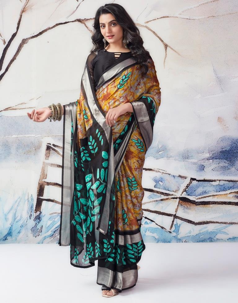 Yellow & Multicolour Chiffon Printed  Saree