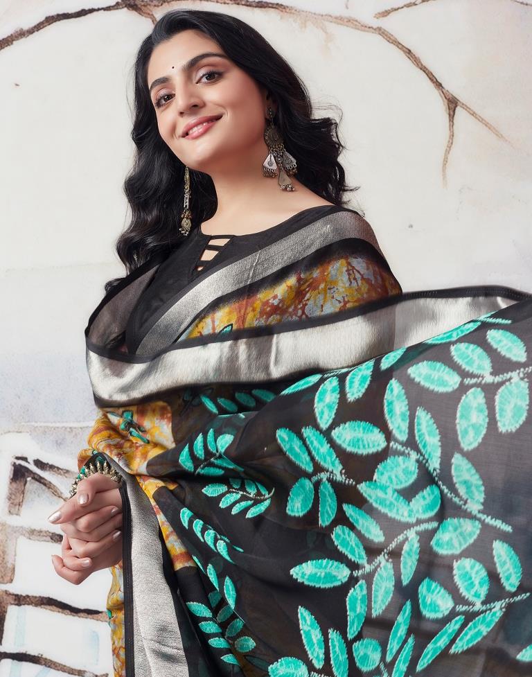 Yellow & Multicolour Chiffon Printed  Saree