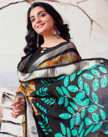 Yellow & Multicolour Chiffon Printed  Saree