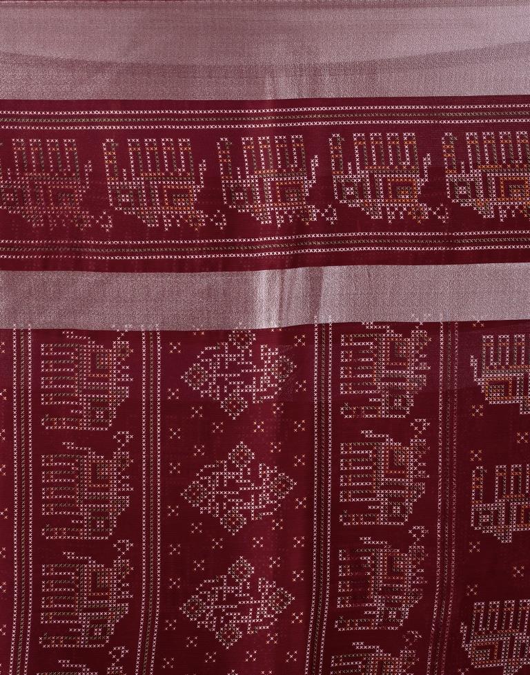 Maroon Chiffon Printed  Saree