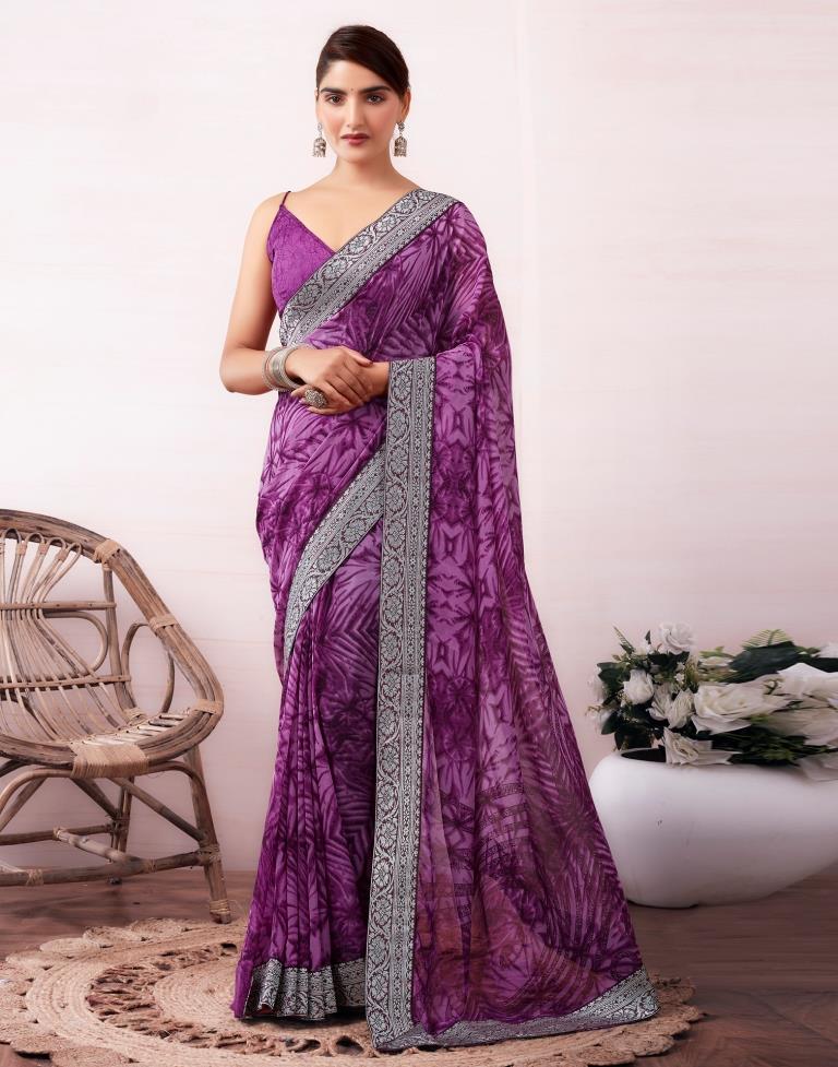 Purple Georgette Printed  Saree