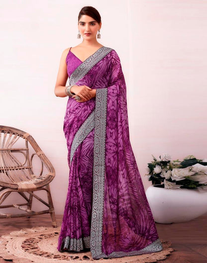 Purple Georgette Printed  Saree