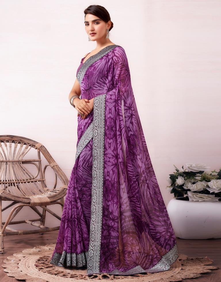 Purple Georgette Printed  Saree