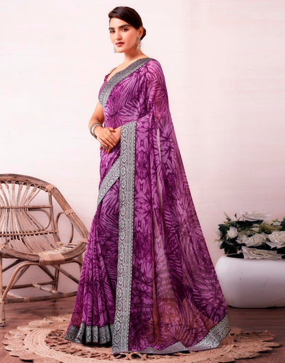 Purple Georgette Printed  Saree