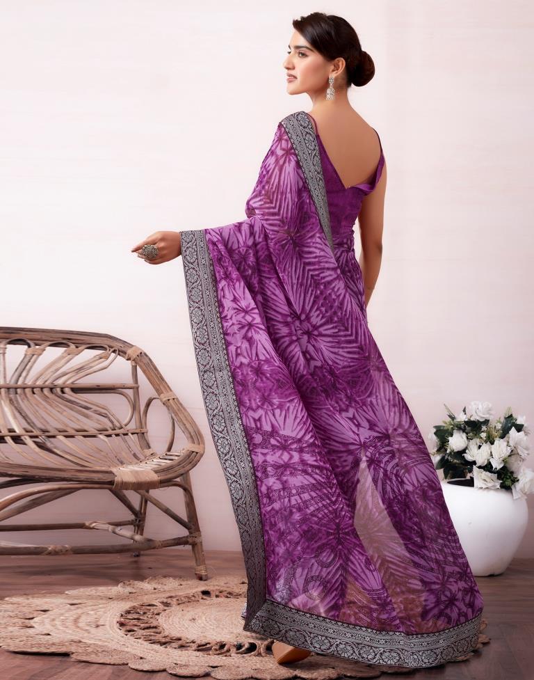 Purple Georgette Printed  Saree