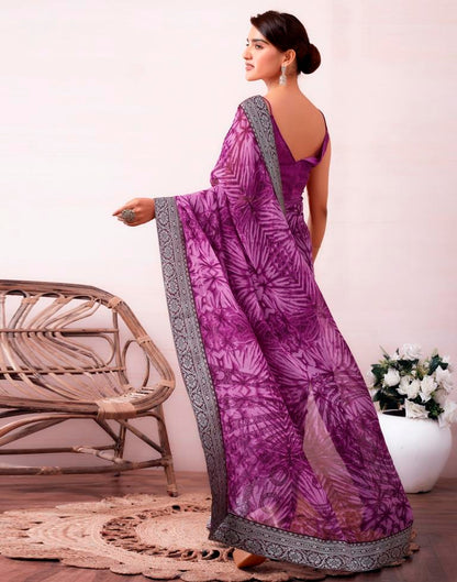 Purple Georgette Printed  Saree