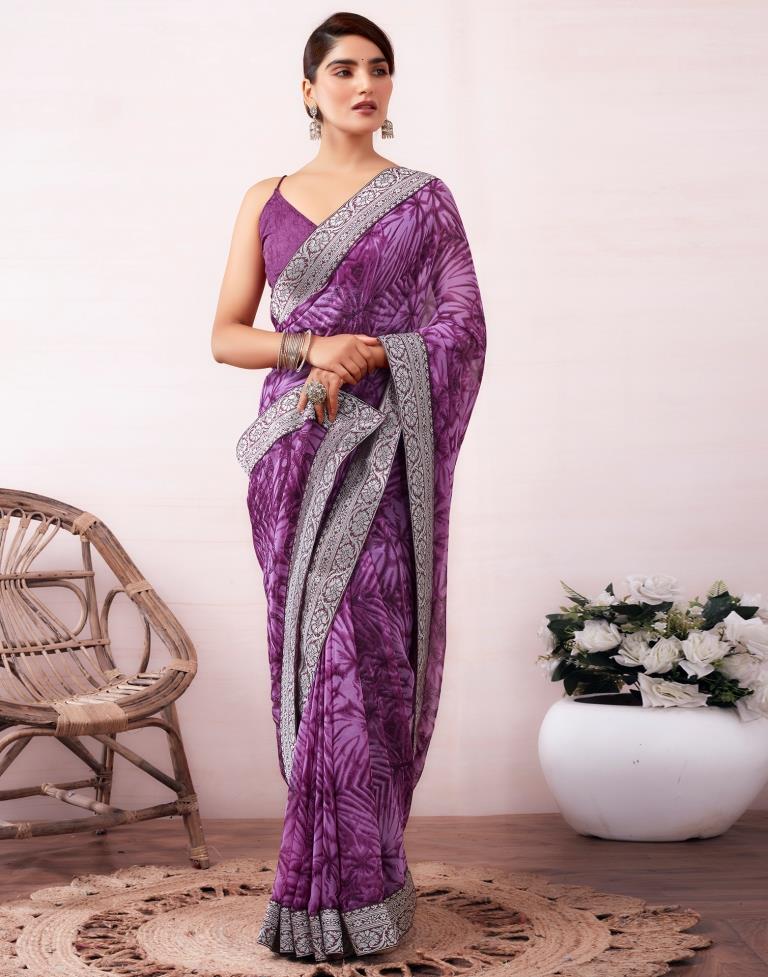 Purple Georgette Printed  Saree