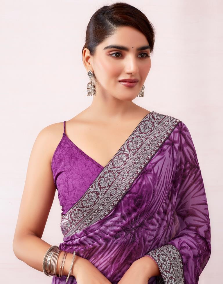Purple Georgette Printed  Saree