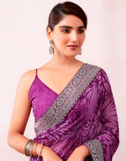 Purple Georgette Printed  Saree