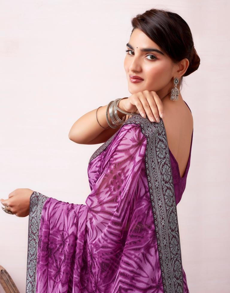 Purple Georgette Printed  Saree