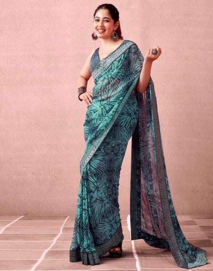 Mint Grey Georgette Printed  Saree