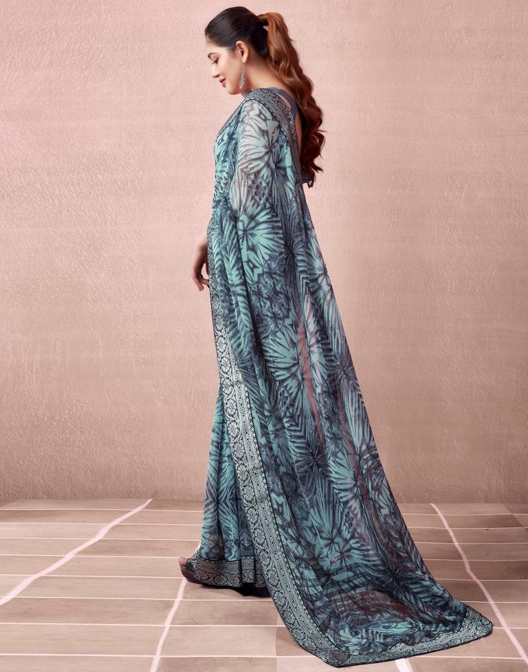 Mint Grey Georgette Printed  Saree