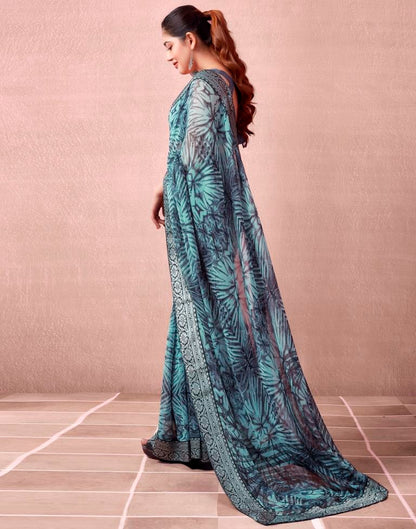 Mint Grey Georgette Printed  Saree