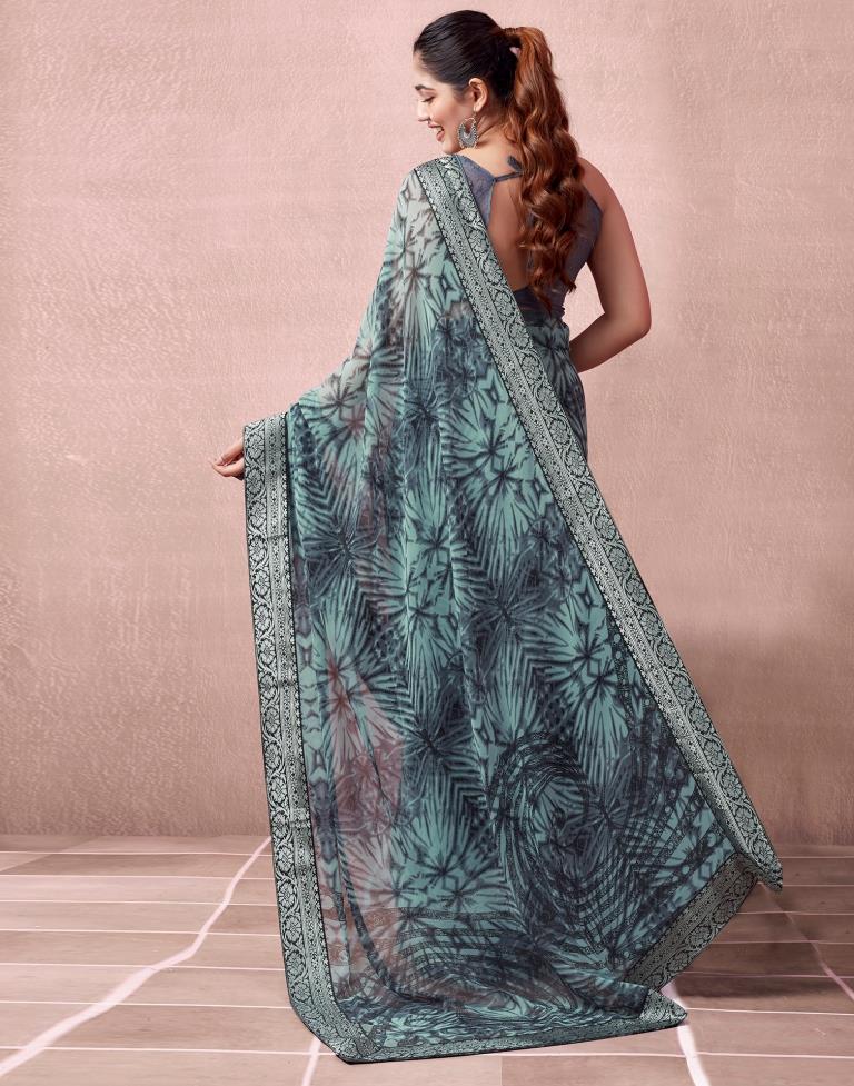 Mint Grey Georgette Printed  Saree
