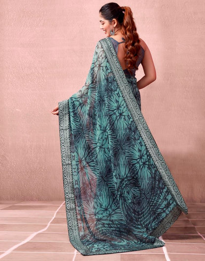 Mint Grey Georgette Printed  Saree