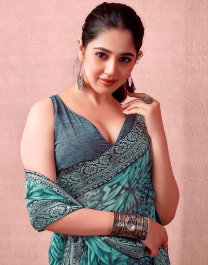 Mint Grey Georgette Printed  Saree