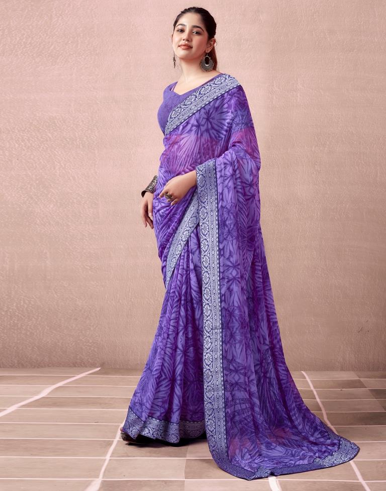 Lavender & Blue Georgette Printed  Saree