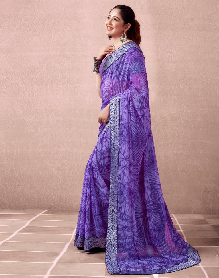 Lavender & Blue Georgette Printed  Saree