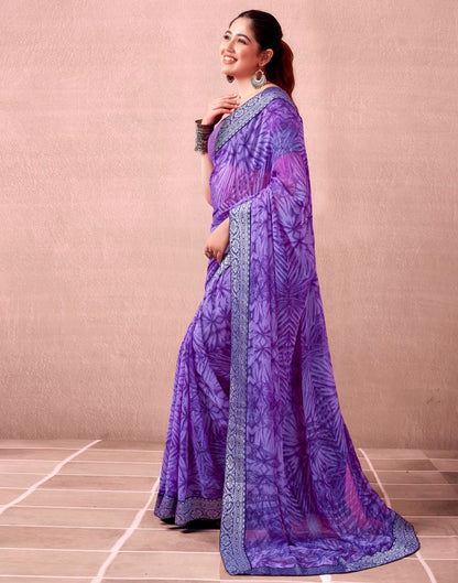 Lavender & Blue Georgette Printed  Saree