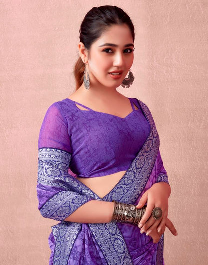 Lavender & Blue Georgette Printed  Saree