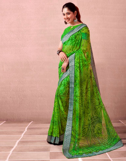 Green Georgette Printed  Saree