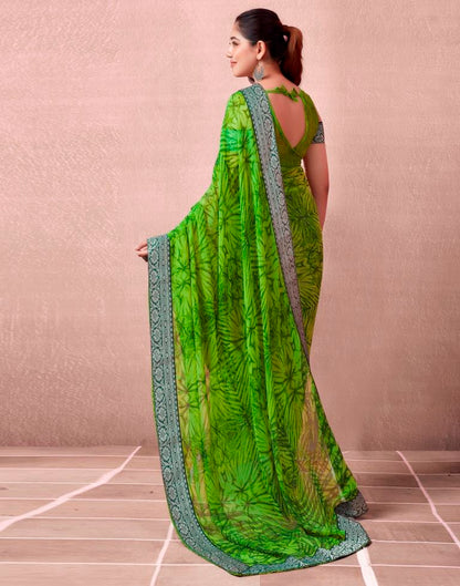 Green Georgette Printed  Saree