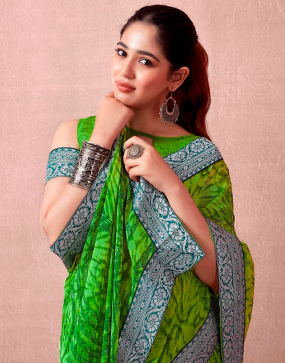 Green Georgette Printed  Saree