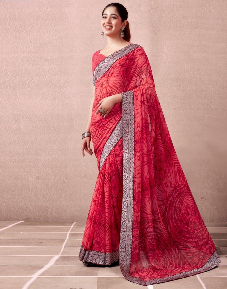 Red Georgette Printed  Saree