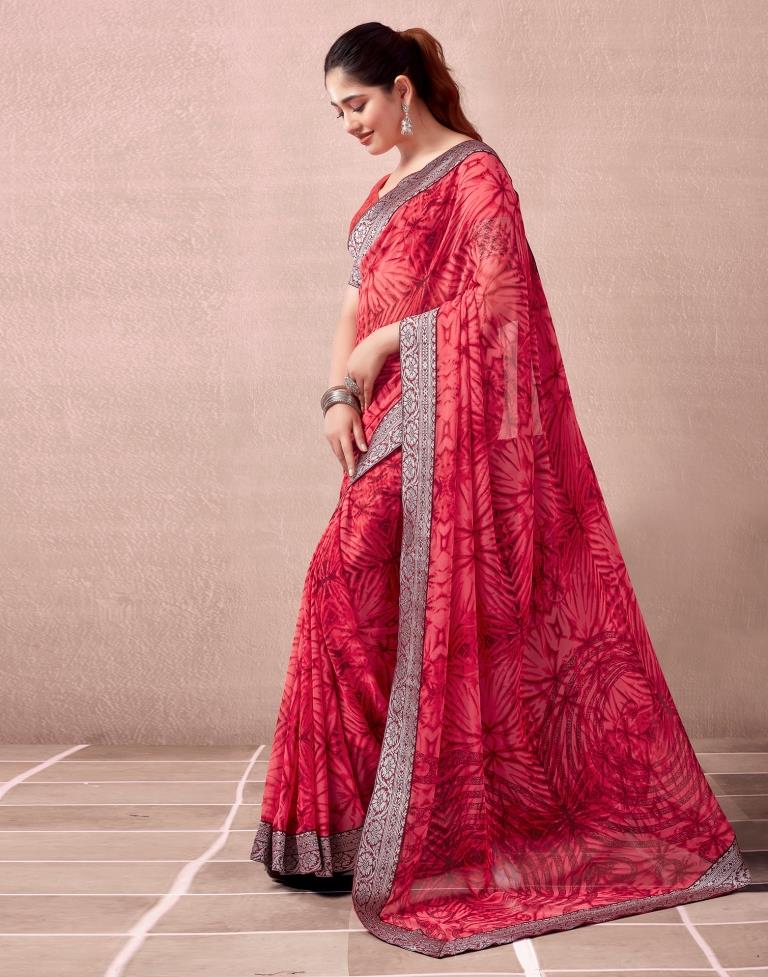 Red Georgette Printed  Saree