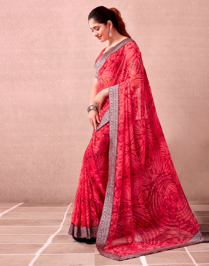 Red Georgette Printed  Saree