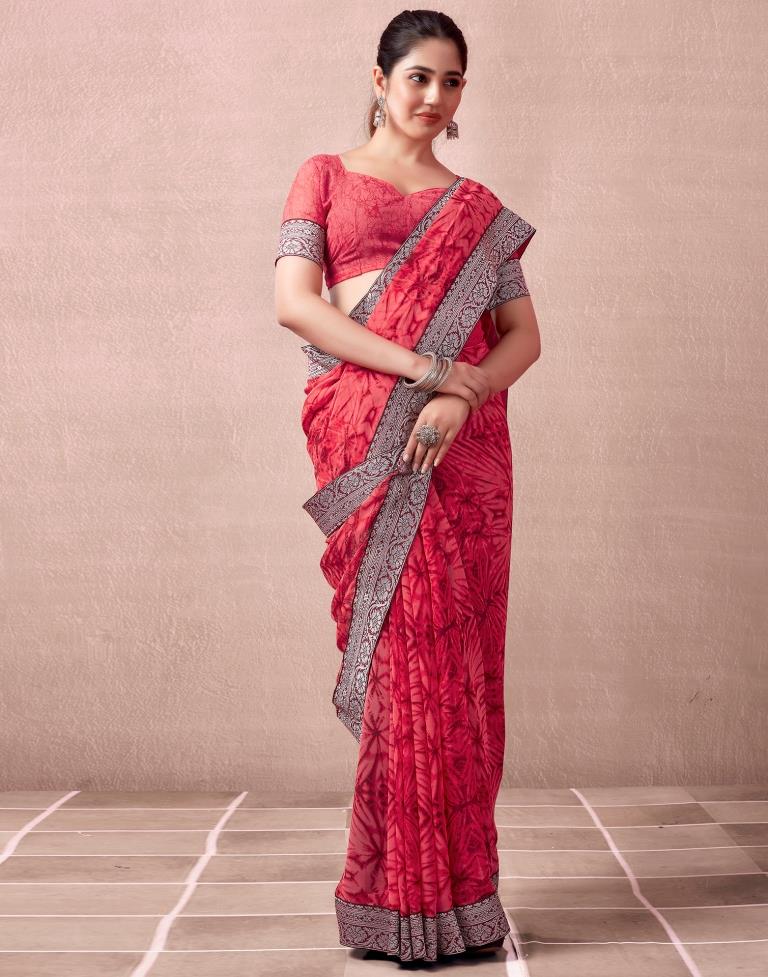 Red Georgette Printed  Saree