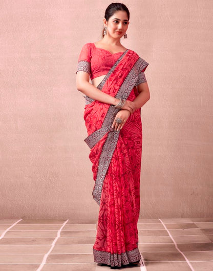 Red Georgette Printed  Saree