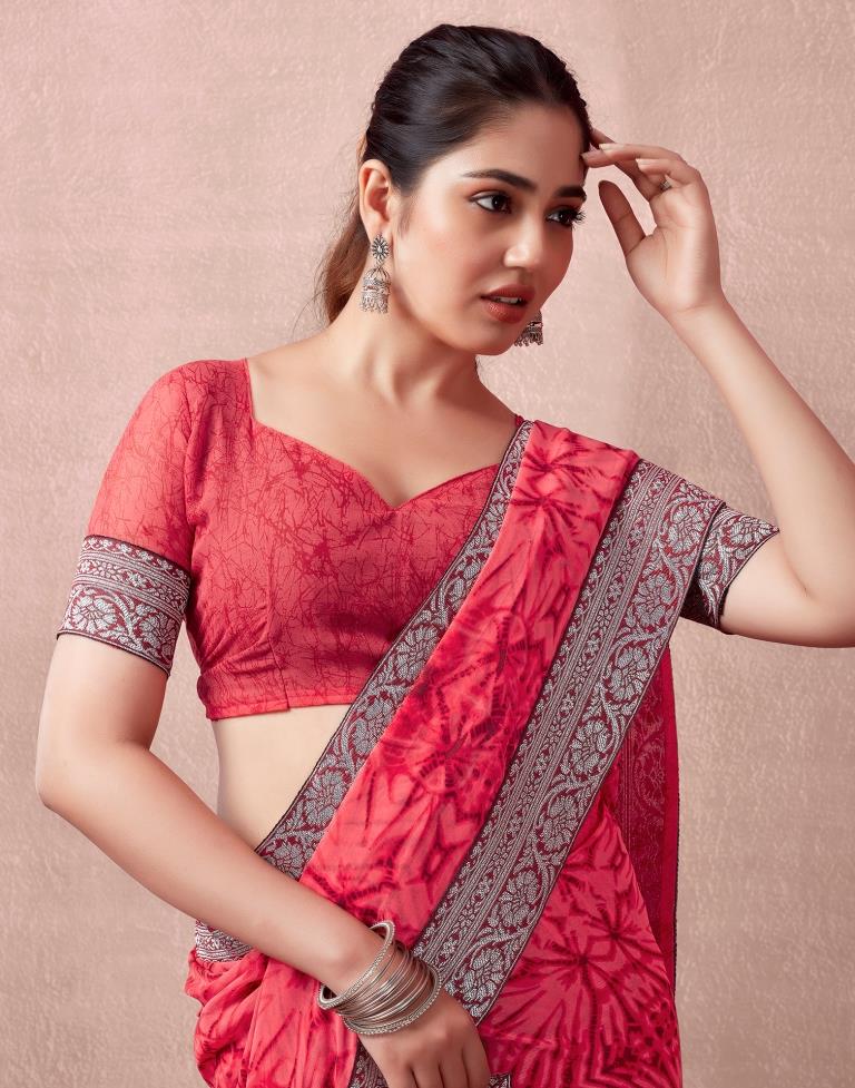 Red Georgette Printed  Saree