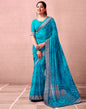 Teal Blue Georgette Printed  Saree