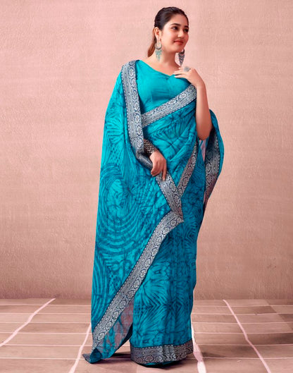 Teal Blue Georgette Printed  Saree